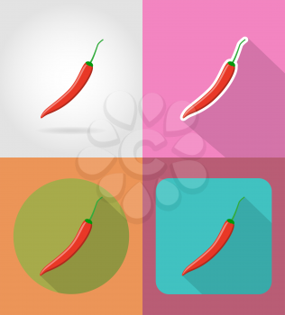 pepper vegetable flat icons with the shadow vector illustration isolated on background