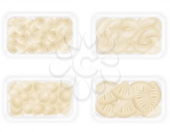 dumplings of dough with a filling in packaged set icons vector illustration isolated on white background