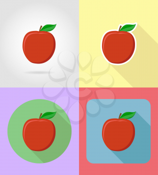 apple fruits flat set icons with the shadow vector illustration isolated on background