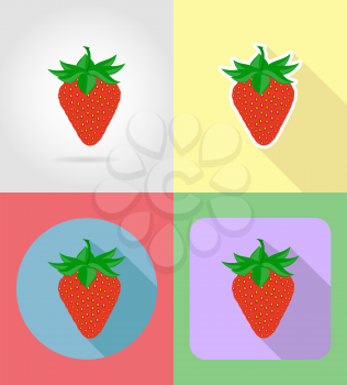 strawberry fruits flat set icons with the shadow vector illustration isolated on background