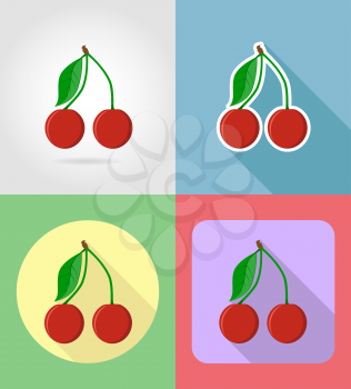 cherry fruits flat set icons with the shadow vector illustration isolated on background