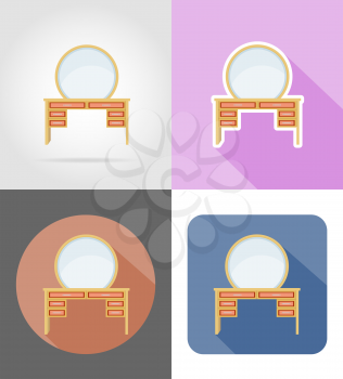vanity table furniture set flat icons vector illustration isolated on white background
