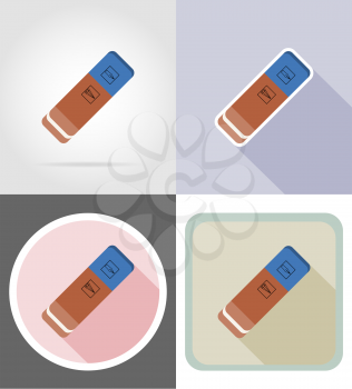 eraser gumstationery equipment set flat icons vector illustration isolated on white background