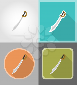 old retro pirate sword flat icons vector illustration isolated on background