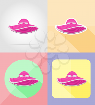 beach hat flat icons vector illustration isolated on background