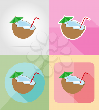 cocktail of coconut flat icons vector illustration isolated on background