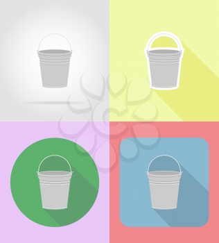 gardening equipment metal bucket flat icons vector illustration isolated on background