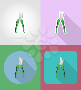 gardening tool secateurs flat icons vector illustration isolated on background