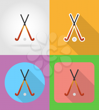field hockey sport equipment flat icons vector illustration isolated on background