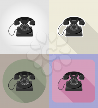 old retro vintage phone flat icons vector illustration isolated on background