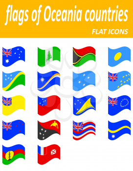 flags of oceania countries flat icons vector illustration isolated on white background