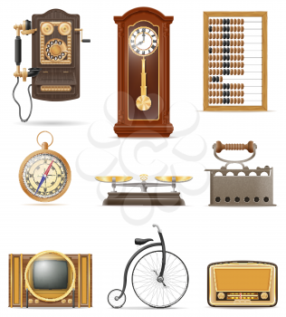 set of much objects retro old vintage icons stock vector illustration isolated on white background