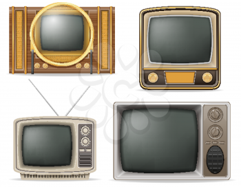 tv old retro vintage set icons stock vector illustration isolated on white background