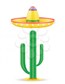 sombrero national mexican headdress and cactus vector illustration isolated on white background
