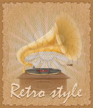 retro style poster old gramophone stock vector illustration