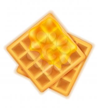 belgian waffle with honey sweet dessert for breakfast vector illustration isolated on white background
