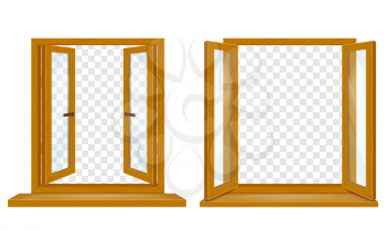 open wooden window with transparent glass for design vector illustration isolated on white background