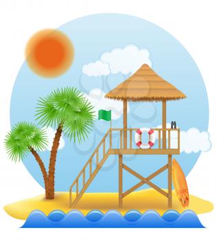 beach lifeguard tower to save drowning people vector illustration isolated on white background