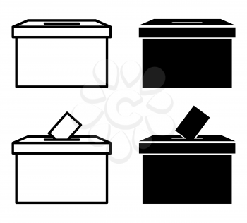 ballot box for election voting set black icons vector illustration isolated on white background