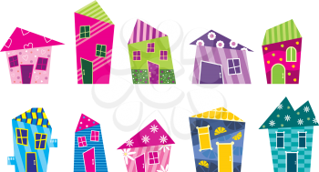 Royalty Free Clipart Image of a Set of Cartoon Houses
