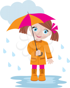 Royalty Free Clipart Image of a Little Girl With an Umbrella