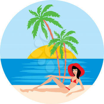 Royalty Free Clipart Image of a Woman on a Tropical Beach