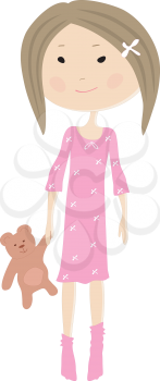 Royalty Free Clipart Image of a Little Girl With a Teddy Bear