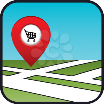 Street map icon with the pointer supermarket. vector, gradient, EPS10 