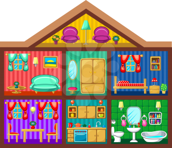 Sectional image of a house with interior elements. Vector illustration
