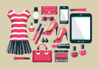 Fashion set in a style flat design. vector illustration
