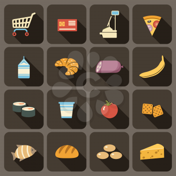  Flat icons set for Web and Mobile Applications. Supermarket. 