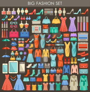 Image of big fashion set in a style flat design