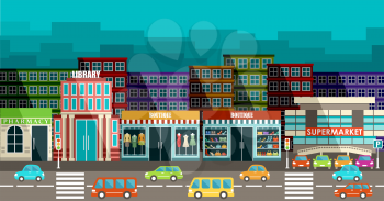 City and road in the style of flat design. Vector illustration
