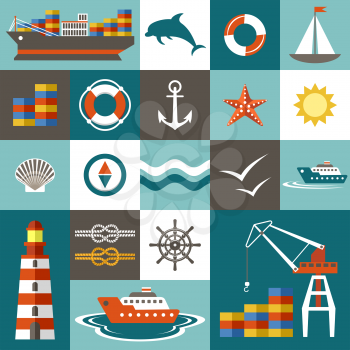 Port set in the style of a flat design. Vector illustration