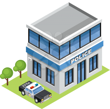 Image isometric police, standing on the grass.Vector illustration
