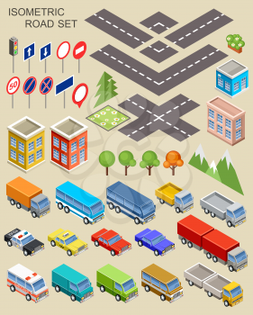 Image isometric vector car set with road.Vector illustration