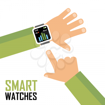 Smartwatch on a wrist. Fitness tracker application. Vector