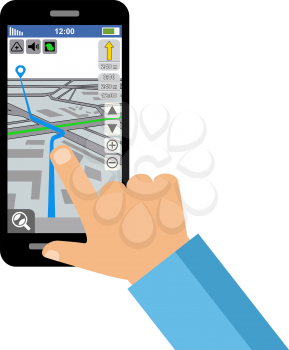 Map of the city on the smartphone screen. GPS navigation. Vector