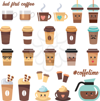 Cute coffee vector icons set on a white background