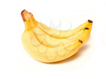 three mature bananas on white background