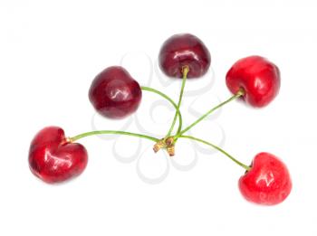 Fresh healthy red cherries on a white background
