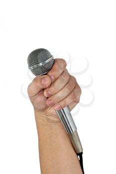Microphone in hand isolated on white 