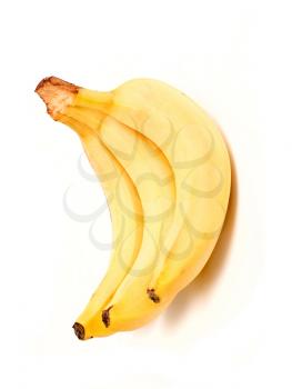 three mature bananas on white background