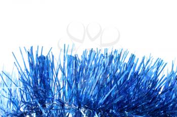 blue tinsel on a white background
