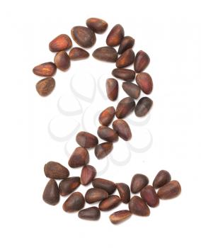 number two of the pine nuts on a white background