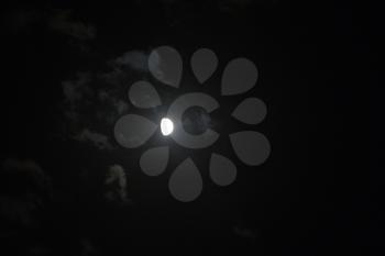 moon with clouds in the night sky