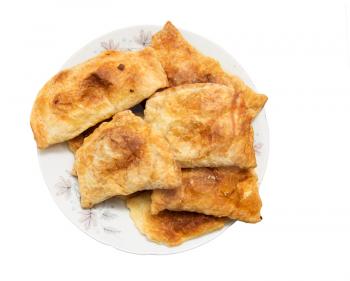 fresh tasty meat pies on a white background