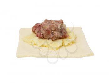 dough with meat on a white background