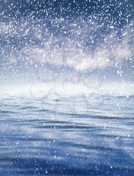 snowing at sea with a beautiful sky. beautiful background