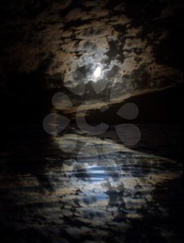 moon on the sky with reflection on water